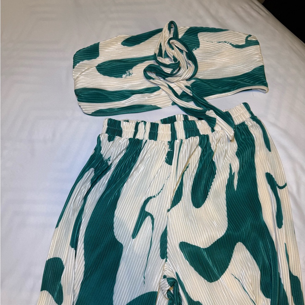 Green and White Two-Piece Set